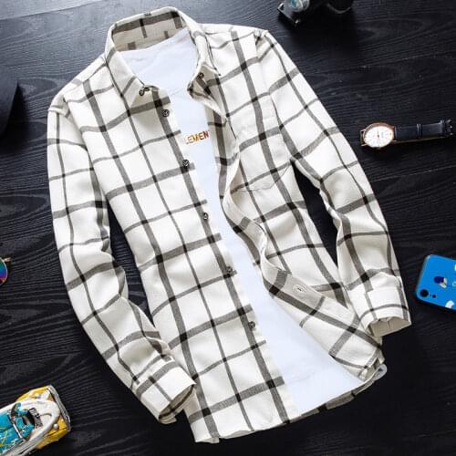 Men shirts Spring Black White Plaid Mens Korean Slim Youth Long Sleeve Handsome Shirt Trendy Coat camisa masculina streetwear