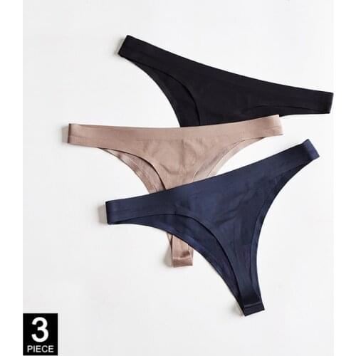 Ice Silk Thongs Woman Sexy Seamless Sports Panties Underwear Female T-back Soft G-string Lady Underpants Dropshipping 3 Pcs/set