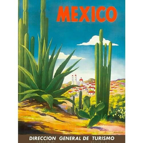 Vintage Retro Mexico Decert Cactus 1950 Travel Art Film Print Silk Poster 24x36inch