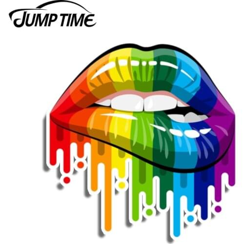 Jump Time 13cm x 12.5cm Rainbow Sensual Lips Sticker Sexy Abstract Paint Gay Pride LGBT Laptop Decal Car Styling Car Accessories
