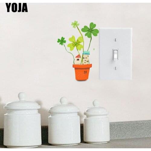YOJA Pastoral Cute Little Potted Plant Lucky Leaves PVC Switch Sticker Leisure Life Decor Wall Decal 15SS0186