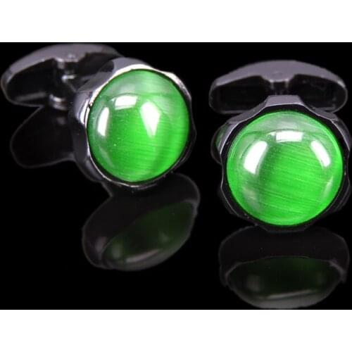 High quality Green Opal Cufflinks Luxury Fashion for mens Brand Crystal stone Black cuff buttons cuff links Jewelr CN006
