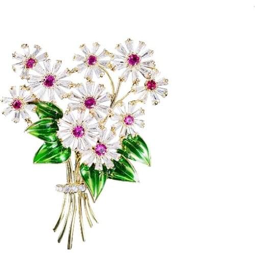 Crystal Cubic Zirconia Flower Brooch Broach Pin Women Jewelry Accessories XR04014