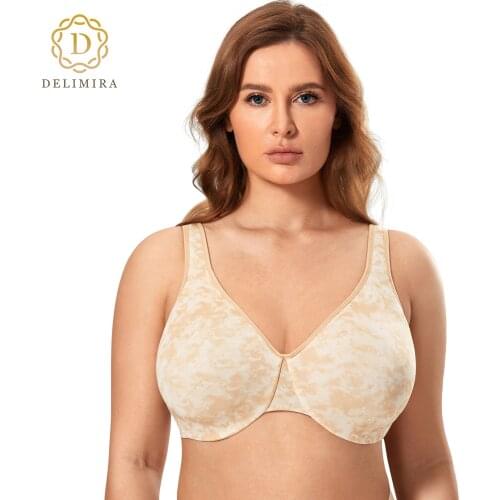 DELIMIRA Womens Smooth Full Figure Large Busts Underwire Seamless Minimizer Bras Plus Size Leopard