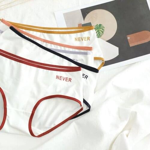 Girls Pure Cotton Underwear Womens Simple Letter Mid-waist Contrast Color Soft and Comfortable Breathable Underwear Ladies