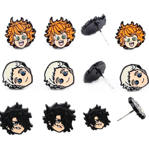 1 Pair Cartoon The Promised Neverland Anime Enamel Stud Earrings for Woman Girls Earrings Cosplay Figure Toys Birthday Gifts