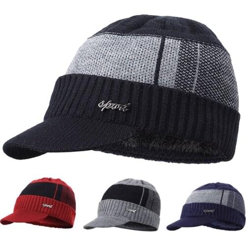 2020 Winter Mens Baseball Cap Knitted Woolen Cap Plus Velvet Thickened Brim Outdoor Warm Hat Ladies Pullover Cap