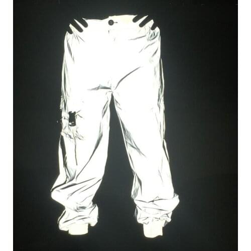 2021 Mens Fashion Mesh Patchwork Reflective Overalls Side Zipper Breathable Camouflage Reflective Ankle Banded Pants