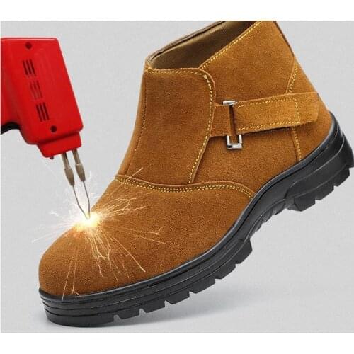 2021 Work Electric Welder Genuine Leather Safety Anti-puncture Anti-smashing Men Safety Shoes Steel Toe Work Shoes Flats