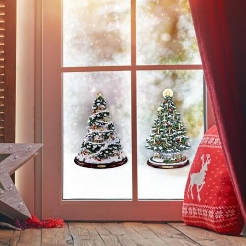 3D Christmas Tree Window Stickers Village Houses Winter House With Lighting Santa Claus Snowman Creative Wall Stickers For Home