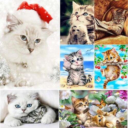 5d Diy Diamond Painting Animal Cat Full Circle Square Diamond Painting/cartoon Cat Cross Stitch Mosaic Landscape Home Decoration