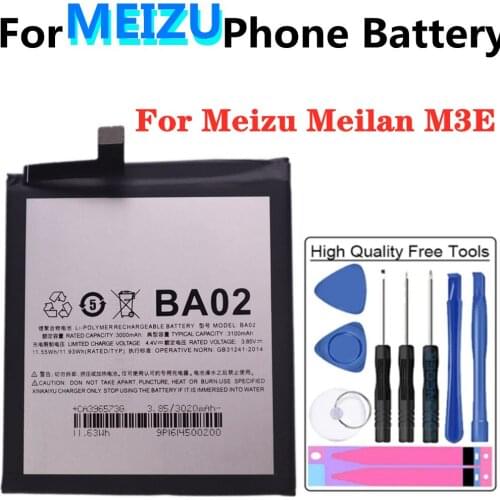 BA02 Battery For Meizu Meilan M3E A680Q Battery 3100mAh High Capacity Phone Replacement Battery + Tools