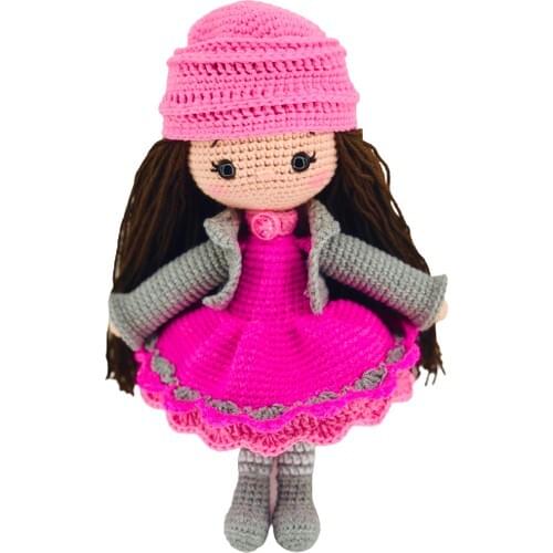 Amigurumi Organic Mesh Toy Pink Dress Girl Baby Size 25 cm