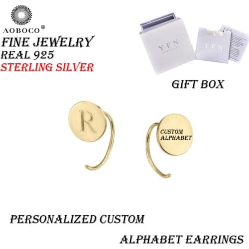 AOBOCO Brand Fine Jewelry Personalized Custom Round Initial Alphabet Earrings For Women Girl With Gift Box