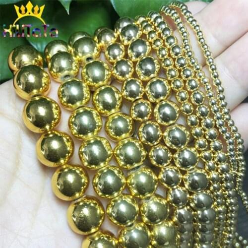 Natural Stone Golden Plated Hematite Beads Round Loose Spacer Beads For Jewelry Making DIY Bracelet Accessorie 15" Strand 2-12mm