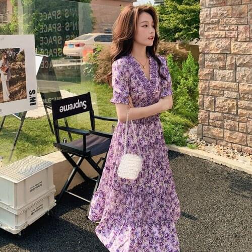 Purple Dress New Floral Chiffon Summer Long Dress Plus Size Vestidos De Festa Robe Femme Dresses Woman Party Night Dress
