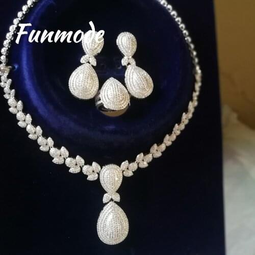 Funmode Luxury Shinning Cubic Zircon 4 Piece Set Jewelry for Women Hot Selling Necklace&bracelet&earrings Jewelry Sets F012K