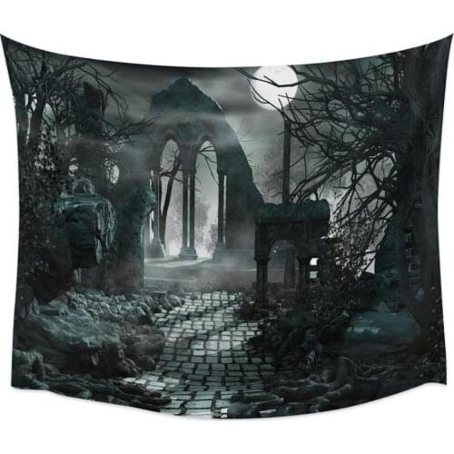 Halloween Gothic Architecture Horror Night Black Wall Tapestry Cover Beach Towel Home Decoration