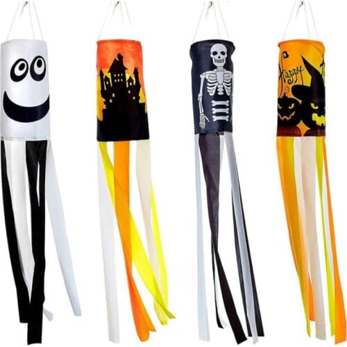 Halloween Pumpkin Ghost Windsock Banner Hanging Decoration Flag Hang Sign Outdoor Yard Party Decor Black Orange White 100pcs/lot