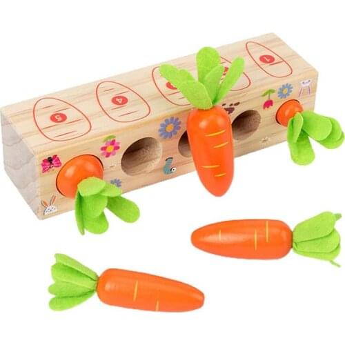 Montessori Toy Wooden Pull Carrot Game Children Toys Number Fine Motor Skill Toy Educational Learning Interactive Toys For Kids