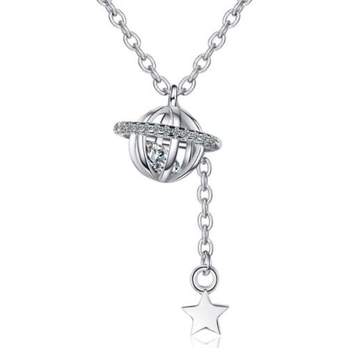 KOFSAC Fashion Silver 925 Necklace For Women Valentines Day Gifts Luxury Romantic Zircon Planet Star Necklaces Girl Jewelry