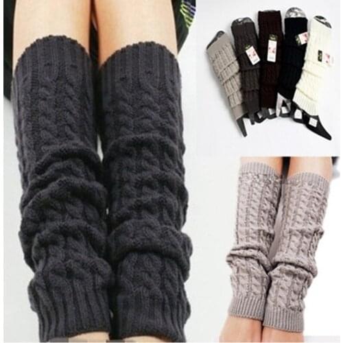 Hot Fashion Crochet Leg Warmer Socks Leg Warmers Women Warm Knee High Winter Knit Solid Warm Boot Cuffs Girl Long Socks