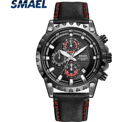 Fashion Men Quartz Watches SMAEL Watch Men Mechanical Mens Business Watches 9105 Waterproof leather Band Relogio masculino Men