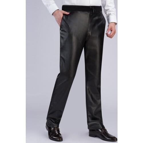 Loose Straight leather pants mens feet pants fashion motorcycle pu trousers for men personality pantalon homme autumn winter