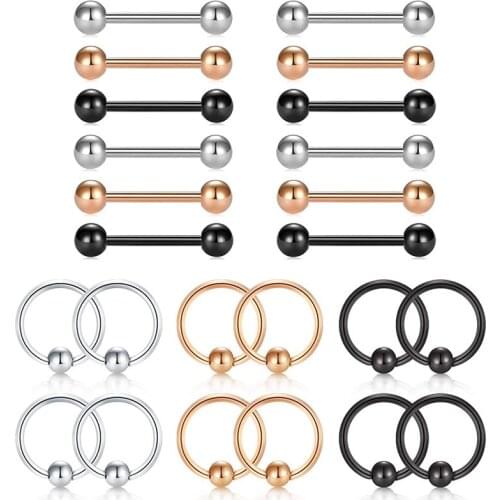 24pcs 14G Attached Captive Bead Hoop Piercing Rings Set Nose Lip Cartilage Helix Tongue Tragus Nipple Body Length