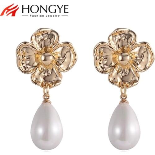 Hongye Luxury Women Natural Freshwater Pearl Earrings Handmade Creative Anniversary Ear Jewelry Gift Hanging Gold Color Brincos