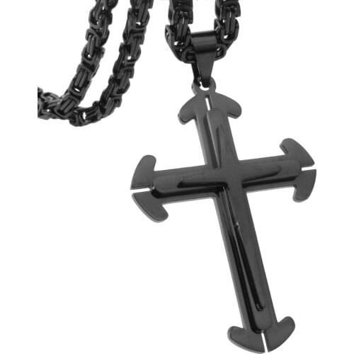 Cross Pendant Necklace Charm Large Big Jesus Cross Heavy Men Stainless Steel Gothic Long Link Byzantine Chain Collar Jewelry 5mm