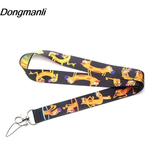 PC178 Yellow Cat And Funny Dog Lanyard Card ID Holder Car KeyChain ID Card Pass Gym Phone Badge Kids Key Ring Holder Jewelry