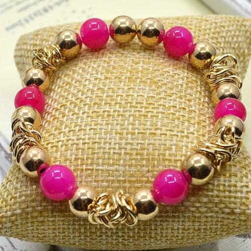 Promotion Hot Sale Top-Rated Fashion Metal Beads & Glass Beads Bracelets Charms Hot Pink Women Jewelry Bijoux Gift B15224-15225