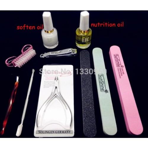 Professional Nail Art Tool Kits 10PCS/SET Nail Oil Cuticle Scissors Buffers Files Pushers Brushes Treatments Set Free Shipping