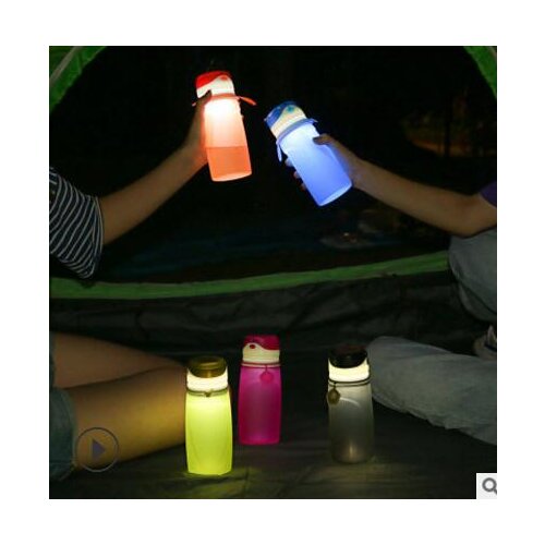 ON SALE 550ml Portable Silicone Water Bottle Outdoor Travel For Sport Camping Hiking W/ Flash Light USB Charge Drinking Bottle