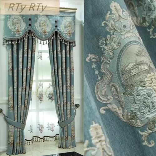 European embroidery luxury 4D jacquard high-grade thickening living room bedroom shade French Window luxury Villa Voile Curtain