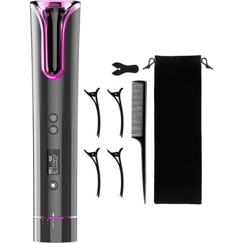 Cordless Auto Hair Curler Curling Iron Wand Temperature Timer USB Rechargeable LCD Display Curling Wand Hair Wave Styling Tool