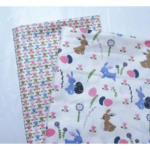Pretty 2pcs 40x50cm Tulip Flowers & Rabbit 100% cotton twill cotton Fabric Bundle