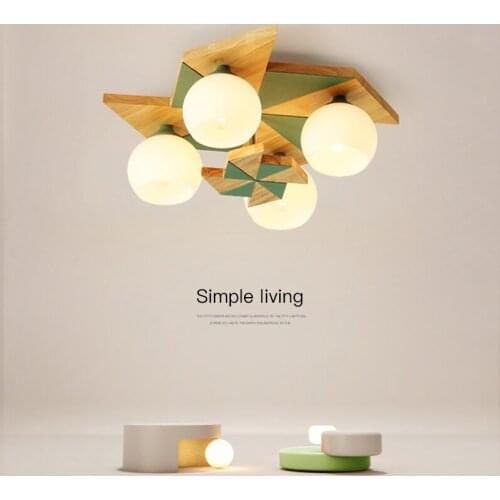 Nordic chandelier Macaron bedroom childrens room lamp personality creative modern simple wood ceiling lamps with light bulb