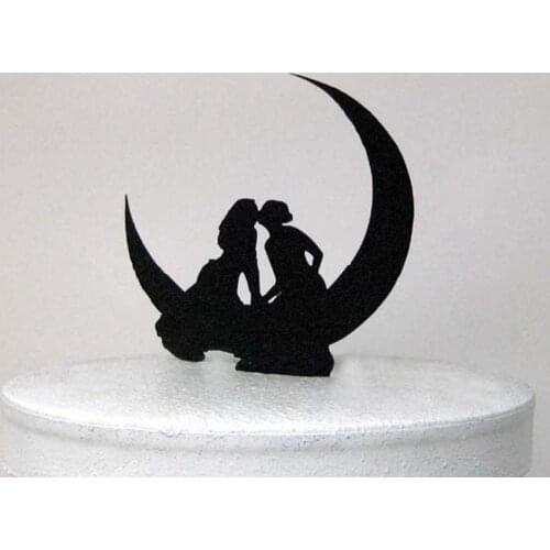 Moon Wedding Cake Topper, Same-Sex lady and Mrs Kissing on the Moon Silhouette Cake Topper,Same Sex wedding decor Supplies
