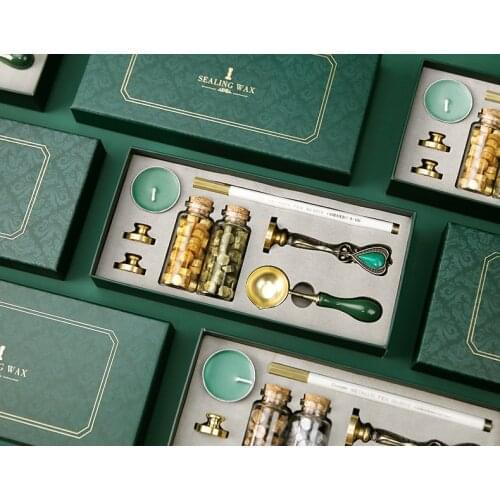 Vintage Detachable Spoon Stamp Set Box with Sealing Wax Beads Candle Craft Wedding Packaging Gifts DIY Scrapbooking Tools