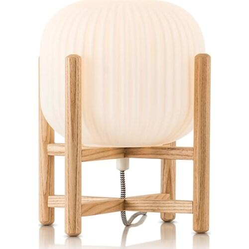 Japanese Simple Retro Fashion Glass Table Lamp for Living/dining Room Wood Art Led E27 Modern Light Fixtures Bedside Bedroom