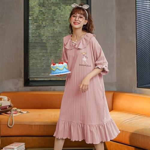 Ins Sweet Cute Sleepwear Dress Women Short-Sleeved Nightdress Modal Loose Summer Nightgowns Students Nightwear Sleepshirt