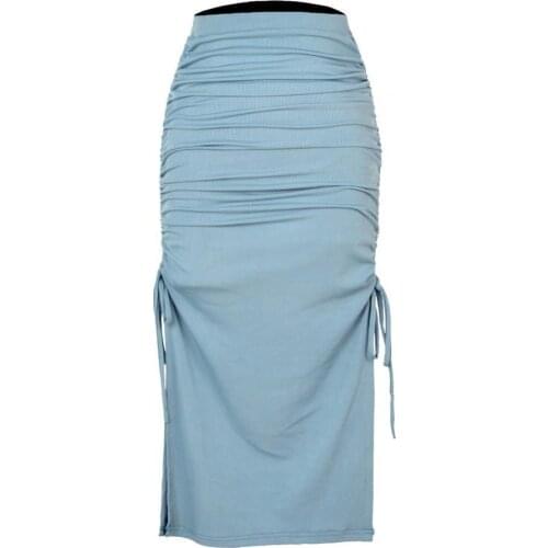 Women Skirt Summer Elegant Lace-up Split Summer Knitted Shirring Long Skirt femme Streetwear Femme Faldas jupe longue femme