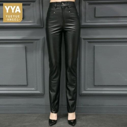 Plus Size S-5XL Women Sexy Real Leather Skinny Pants Office Lady Trousers High Waist Pencil Pants Woman Full Length Top Quality