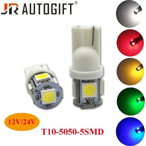 100PCS 12V/24V Car-styling T10 Clearance light T10 5050 5SMD White Red Blue Green Car Auto LED T10 194 W5W Wedge Light Bulb Lamp