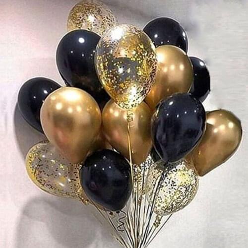 15pcs Gold And Black Metal Latex Balloons birthday party agate decorations adult Kids Air Balls Helium Globos Wedding Decor Toy