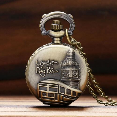 London Big Ben Theme 3D Design Quartz Pocket Watch With Necklace Chain Free Shipping Best Gift