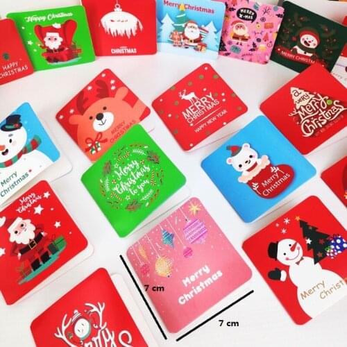 5pcs Mini 7x7cm Greeting Card Square Half Fold Christmas Merry Tree Happy New Year Santa Claus Snowman Bell Letter Party
