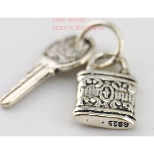 925 Sterling Silver Retro Little Key and Lock Pendant Charm Necklace Jewelry A2026